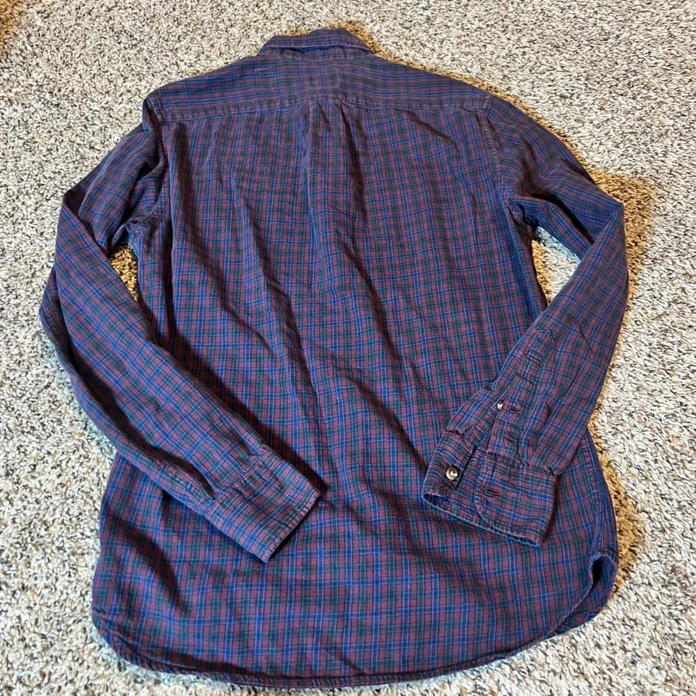 J Crew Brushed Twill Plaid Button Down Shirt Mens Small Slim Fit Red Blue